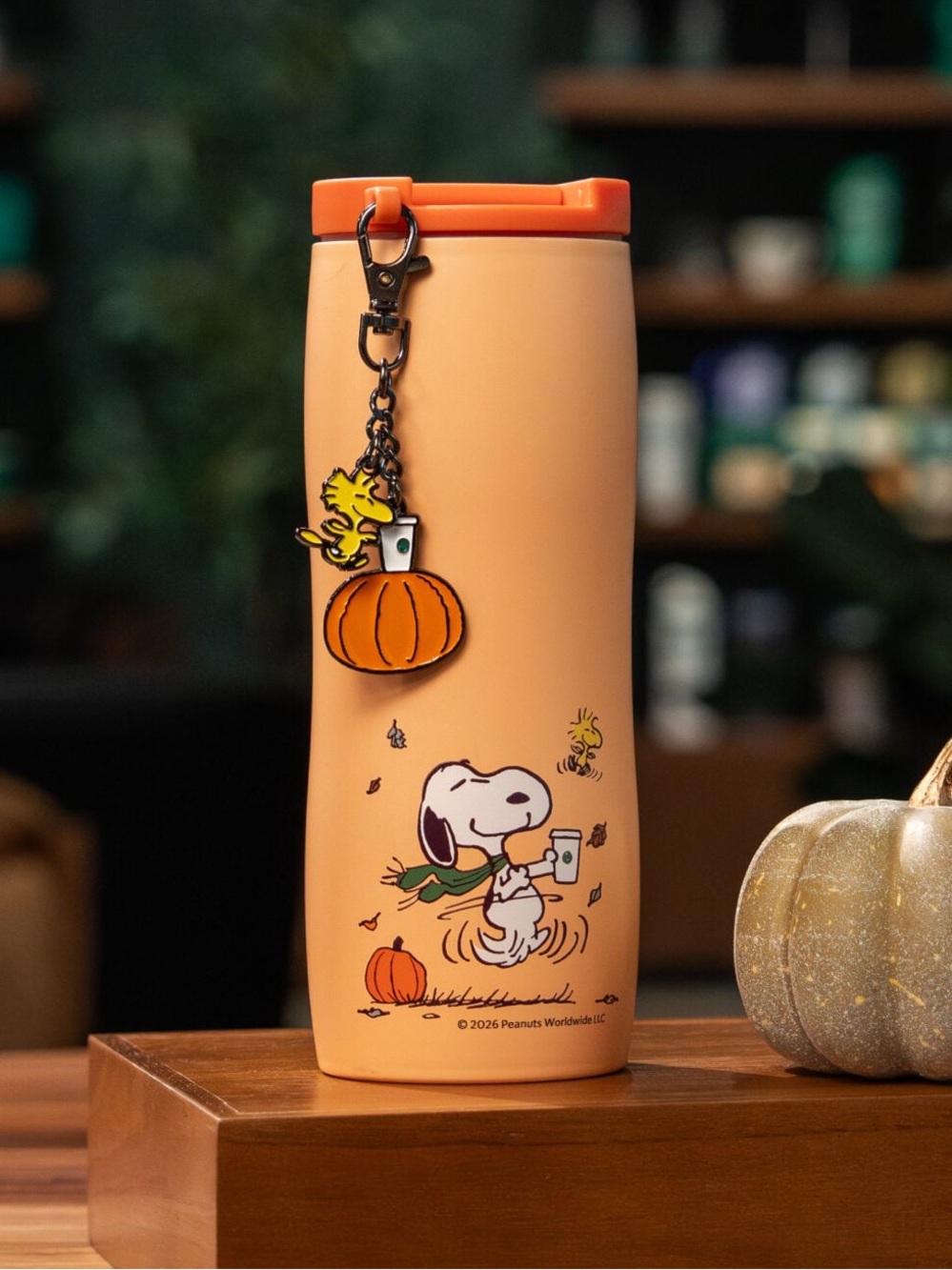 Authentic Starbucks x Peanuts Snoopy & Woodstock Orange Pumpkin Tumbler NWT - Picture 1 of 6